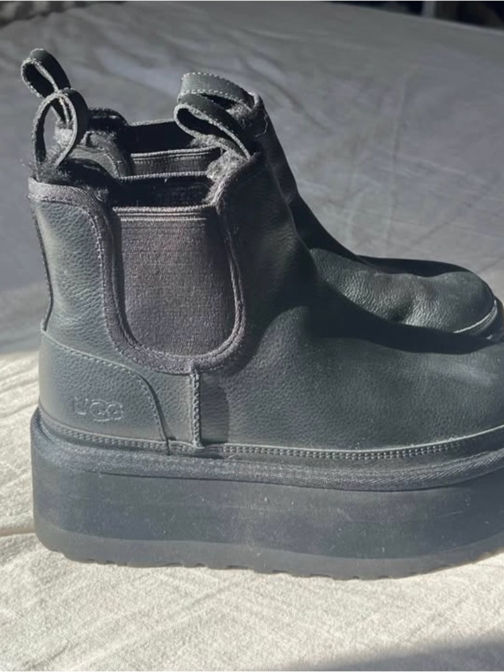 UGG Black Leather Platform Chelsea Boots